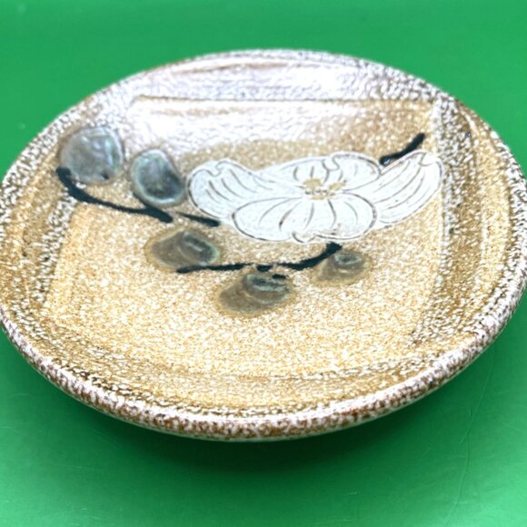 Artisan Made Pottery Ring Dish Trinket Tray Hand Painted Floral Flower Signed - Picture 1 of 11